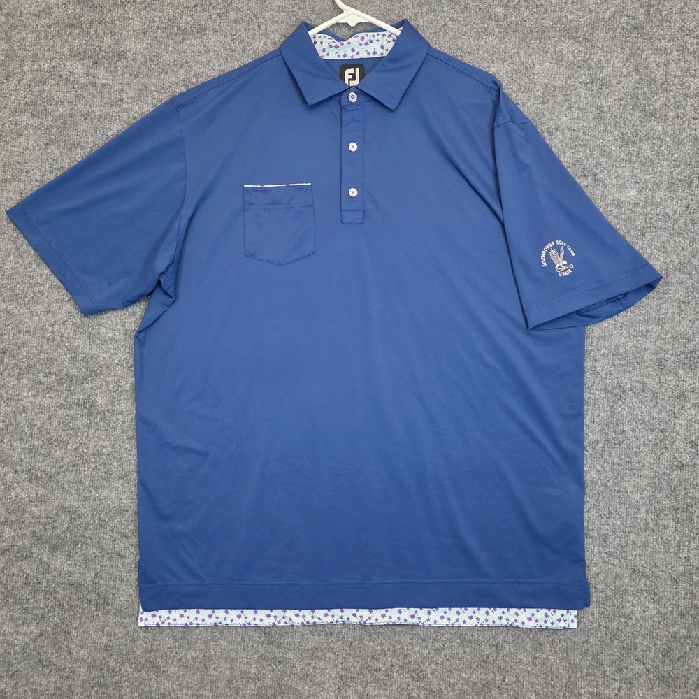 FootJoy Polo Shirt Mens XL Blue USAFA Eisenhower Golf Club Floral Trim Stretch